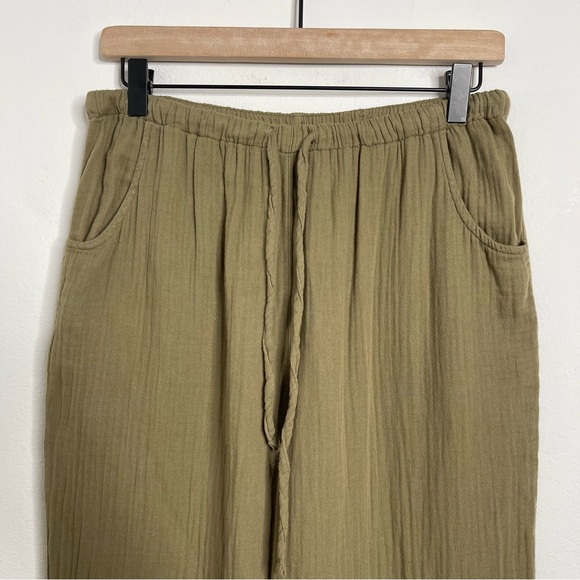 XiRENA Gauze Pull On Drawstring Pants Stone Green 100 Cotton Plissé Sz M 2Pc Set - Picture 5 of 16